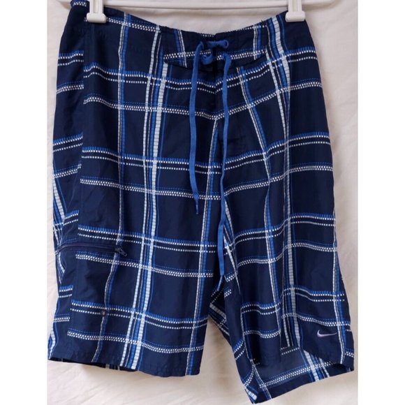Nike W32 Blue Zip Pocket Hook N Loop Fly Surfing Swoosh Boardshorts Inseam 21" - Picture 1 of 11